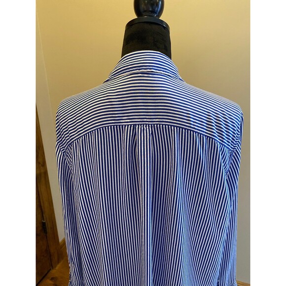 Grand & Greene Button Down Blouse Plus Size XL Blue White Stripes Collar Pocket - Picture 6 of 10